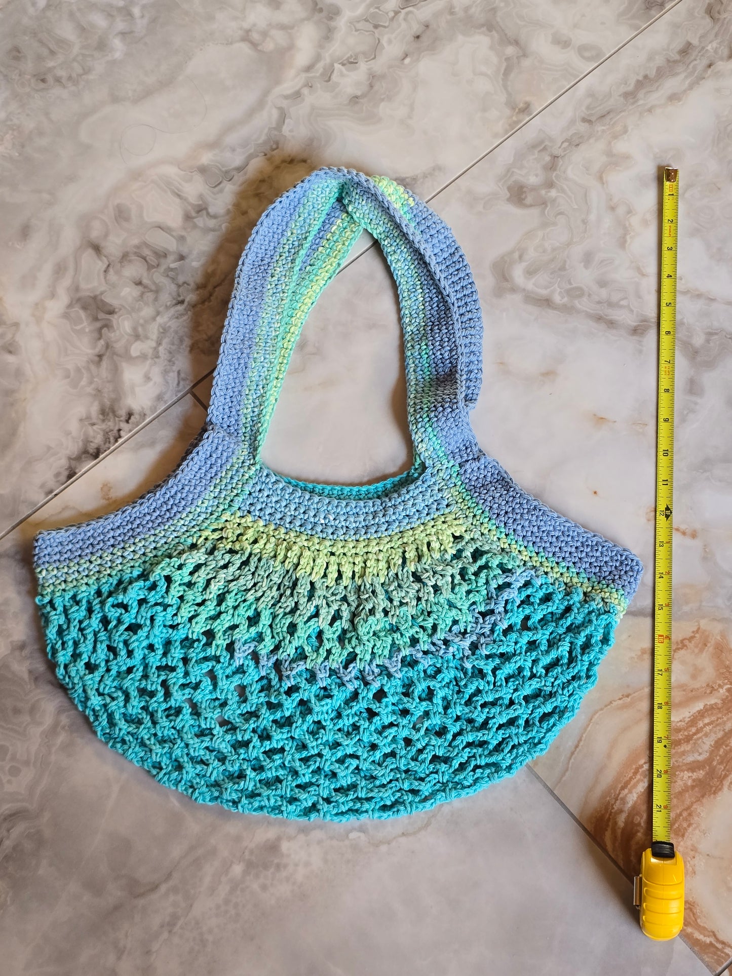 Teal Crochet Cotton Market Mesh Bag
