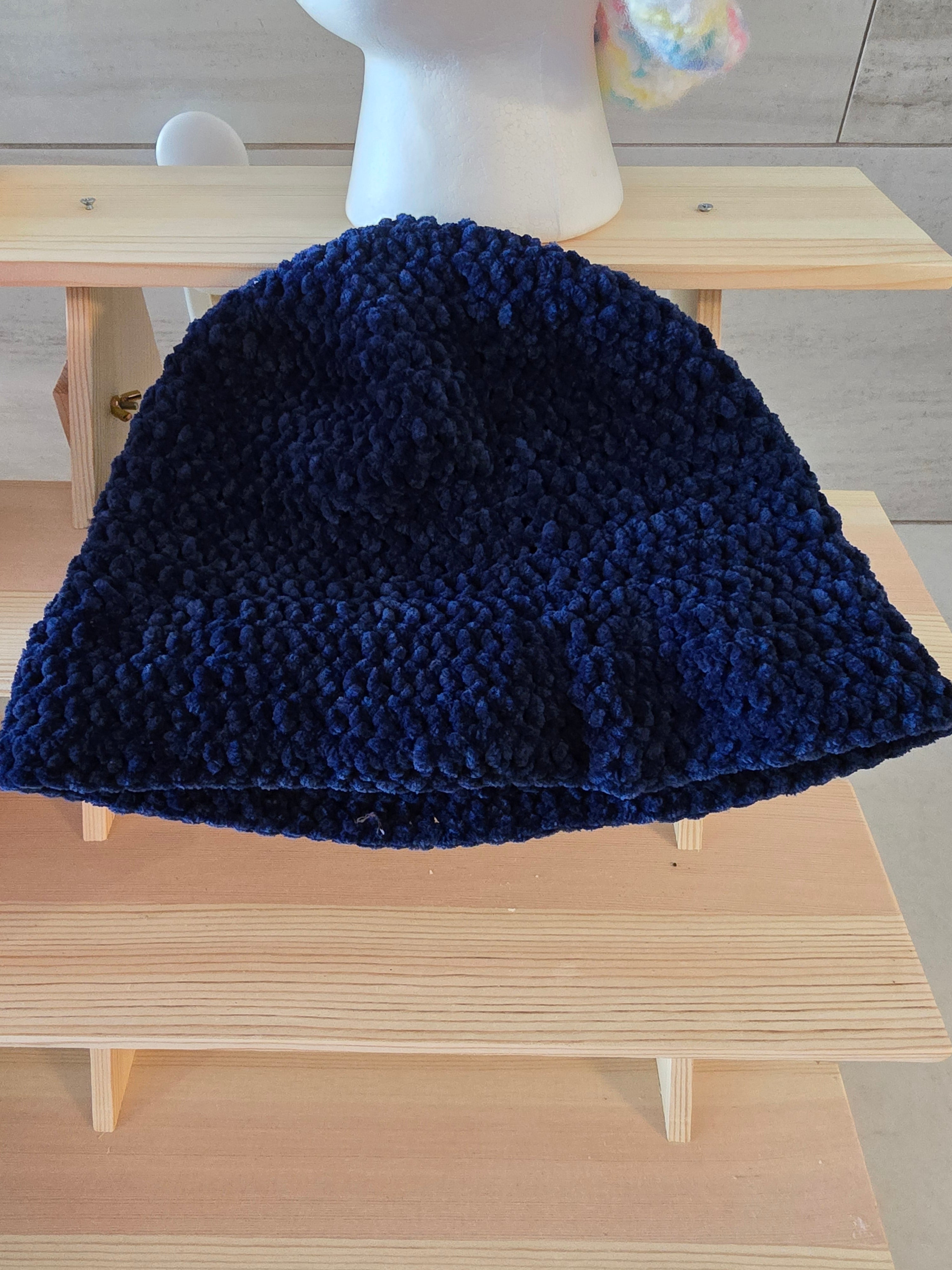 Crochet Navy Blue Bucket Hat