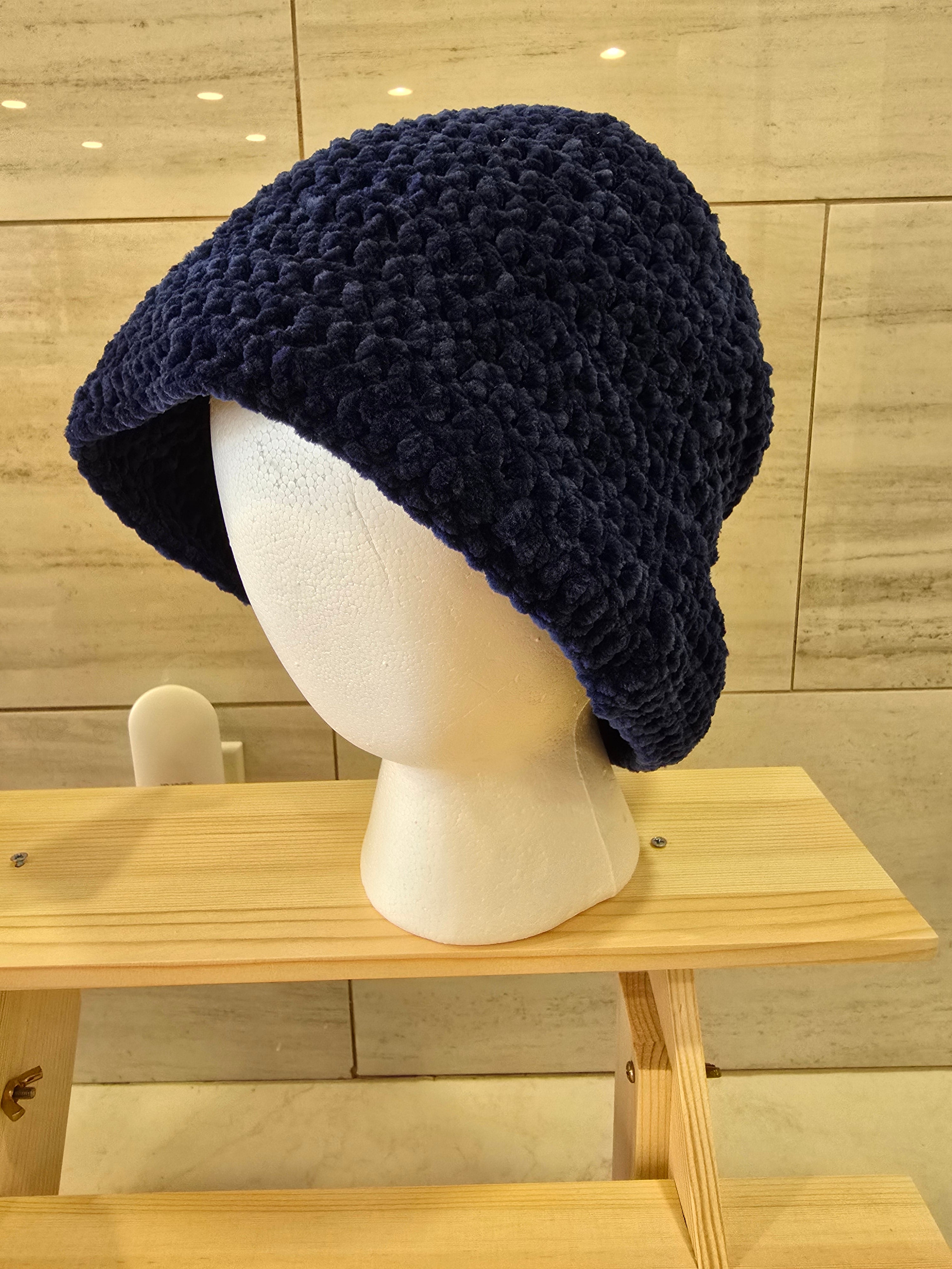 Crochet Navy Blue Bucket Hat