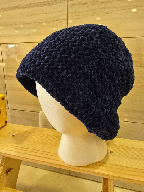 Crochet Navy Blue Bucket Hat