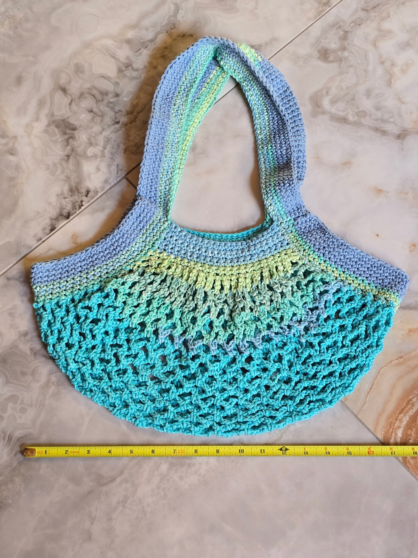 Teal Crochet Cotton Market Mesh Bag