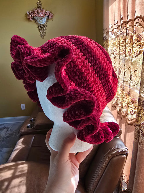 Crochet Red Ruffle Bucket Hat